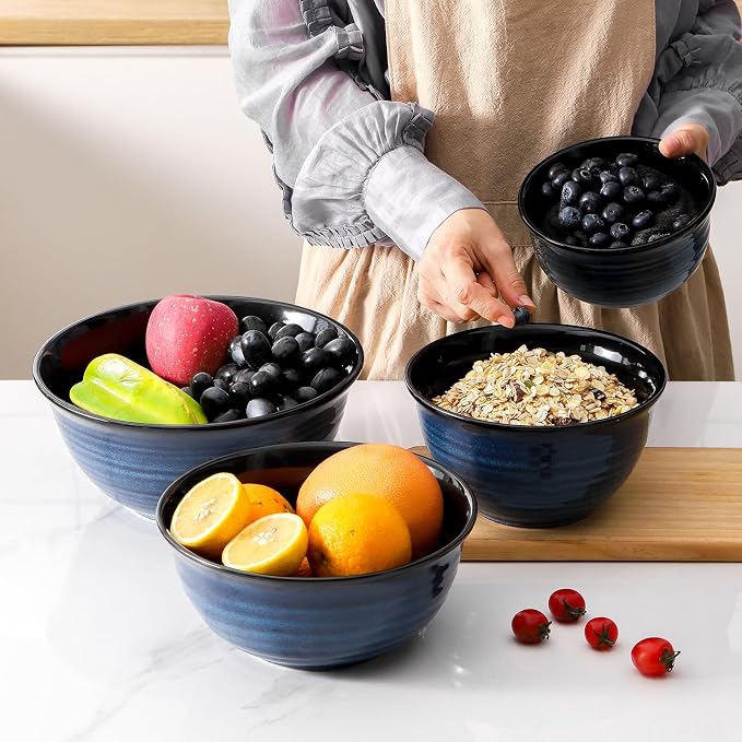 HASENSE Mixing Bowls for Cooking, Baking, Ceramic Serving Dishes Set of 4 for Salad, Fruits, Popcorn, Versatile Nesting Bowls for Housewarming Gift, 2.1/1.5/1.0/0.5 Qt, Dishwasher & Microwave Safe - Image 7