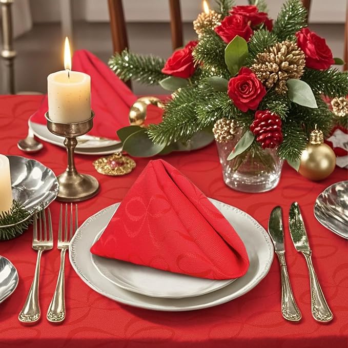 Red Napkins Cloth Pack of 12, Square Napkins 18"x18" - Cotton & Polyester | Wrinkle/Fade Resistant - Reusable Napkins Washable, Christmas Table Napkin for Wedding, Dinner & Party, Bow Jacuqard - Image 5