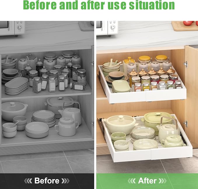 1 Pcs Pull Out Drawers for Cabinets Organizer Expandable Width(11.8"-19.4"), Depth(16.45"-21.7") With 3 Rails, No Drill Roll Out Drawer, Adhesive Sliding Drawers - Image 7