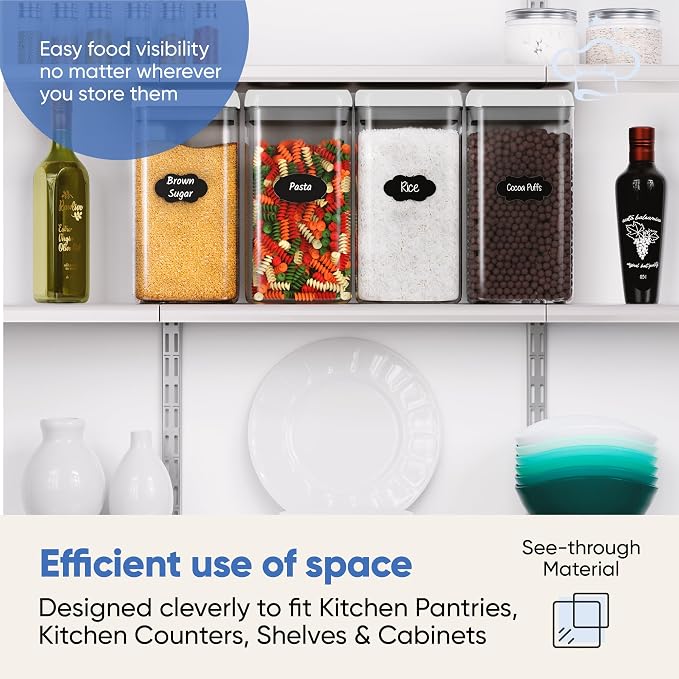 Chef's Path Large Airtight Food Storage Containers with White Lids, Set of 4, 3.2L, 109Oz, Kitchen and Pantry Canisters for Pasta, Cereal, Noodles, and Flour Storage - Transparent - Image 7
