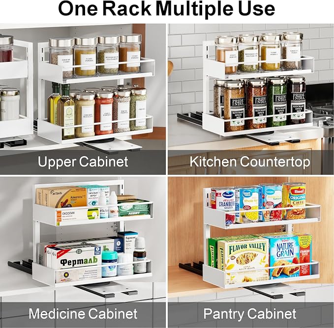Vertical Spice Rack Pull Out - 2 Pack Spice Organizer for Cabinet | For Flat-Front Cabinets Only, Pull-Out Rotating Access, No-Drill Mount, Keeps Spices Visible Easy to Reach, Adjustable Height - Image 8
