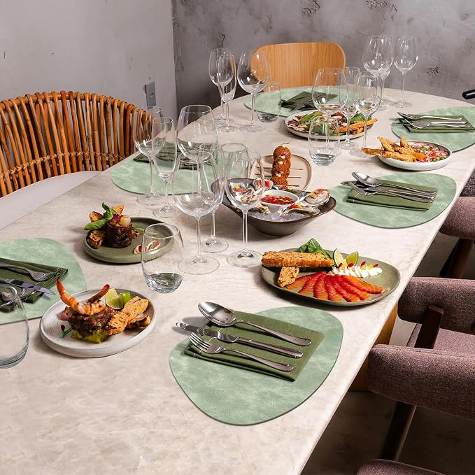 ADRIMER Placemats, Heat Resistant Round Placemats Set of 8 Washable 13 x 17 Inch, Waterproof Table Mats Wipeable for Kitchen, Dining Room Table Christmas Decor, Green - Image 7