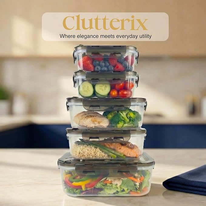BPA-Free Plastic Airtight Food Storage Containers with Vented Lids, 5-Pack Assorted Sizes (2×1.7, 2×3.4 & 1×5.9 Cups) for Meal Prep and Leftovers - Image 8