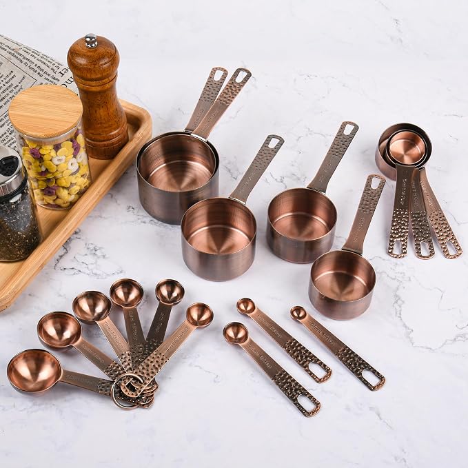 Copper Plated Measuring Cups and Spoons set 18 for Dry & Liquid, Metric & US Stainless Steel Measuring Cup and Spoon Set with Leveler for Baking & Kitchen - Image 9