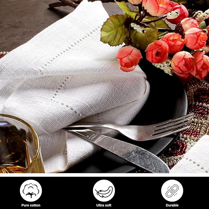 Cloth Dinner Napkins Set of 6 – 100% Cotton White Dinner Napkins 16x16 – Reusable for Easter, Christmas, Weddings, Baby Shower, Parties - Image 9