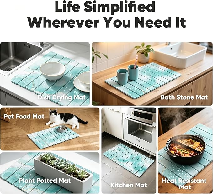 Stone Drying Mat for Kitchen Counter, Quick Diatomaceous Earth Mats for Dishes, 24"L x 16" W Super Absorbent Fast-Drying Collapsible Countertop Stone Mat (Marble White Green-01, 24" x 16") - Image 7