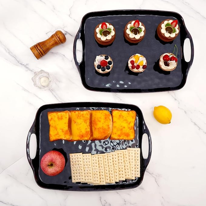 TP Melamine Serving Trays with Handles, 19" x 12", Set of 2, Retro Black | Large Rectangular Trays, Serving platters, Turkey and Party Serving, Lightweight, Break-resistant - Image 6
