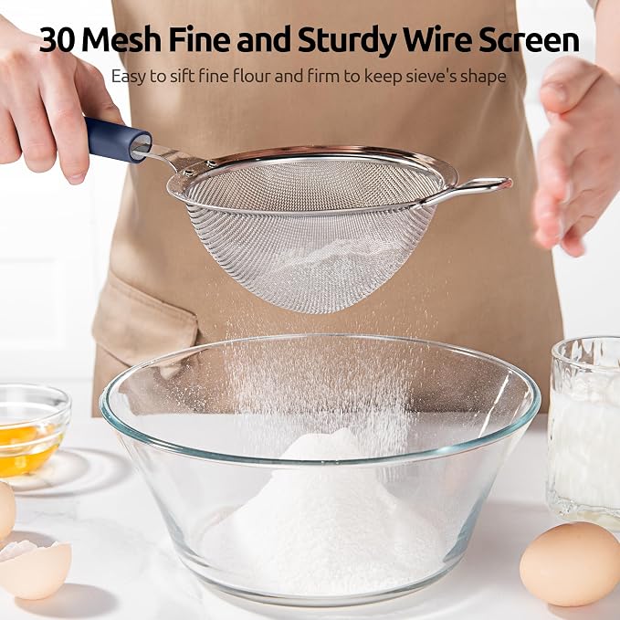 U-Taste 18/8 Stainless Steel Measuring Cups and Spoons (Set of 10, Midnight Blue), and Fine Mesh Strainer with Sturdy Riveted Silicone Handle and Strong Frame (Midnight Blue) - Image 9
