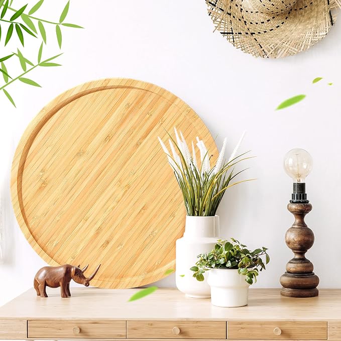 5 Pcs Round Charcuterie Board Bulk Bamboo Round Tray Fall Wooden Serving Platter Wood Serving Tray with Rim for Fruit Bread Salad Pizza Party Decor(11.8 Inch) - Image 7