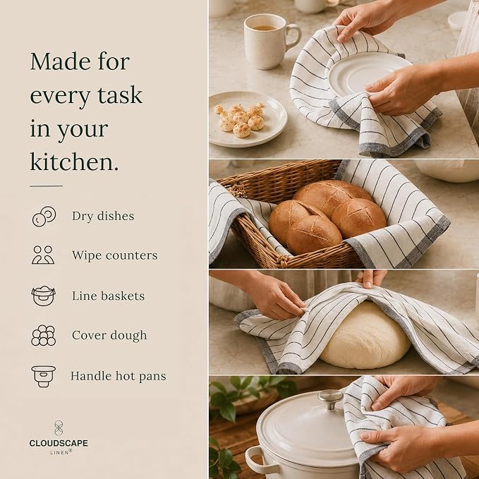 CSL Premium Cotton Kitchen Towels Set of 6,Absorbent,Quick Dry,18x28, Grey - Image 9