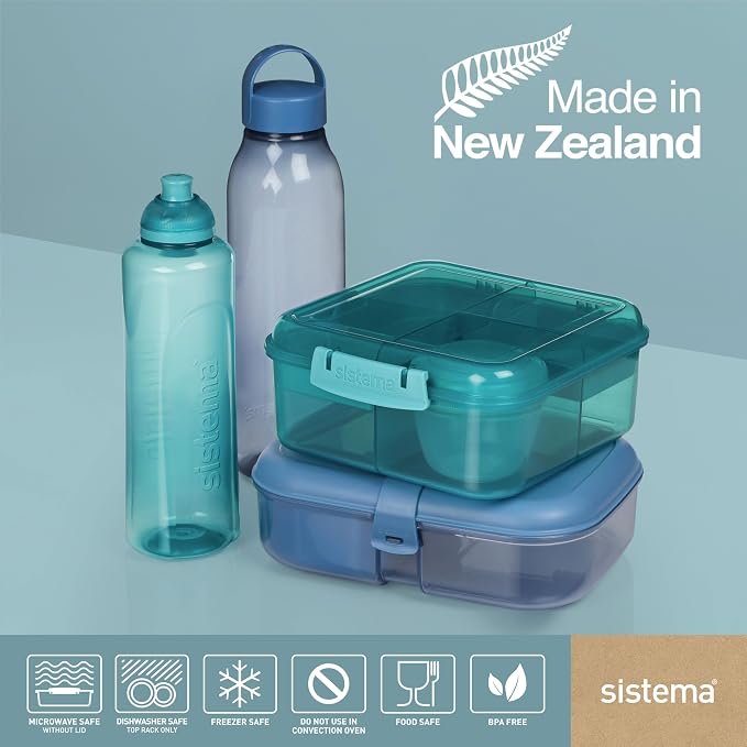 Sistema Ocean-Bound Plastic 1.25L Bento Box, Airtight & Stackable, School Lunch Box with 150mL Snack Pot, Freezer, Microwave, & Dishwasher-Safe, BPA-Free, Made with Recycled Plastic, Assorted Colors - Image 7