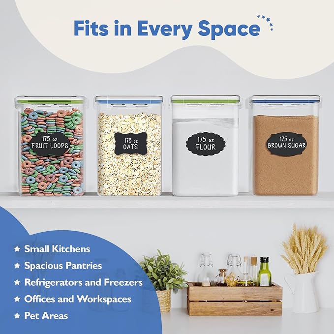 Chef's Path Kitchen Storage Box Set of 4 Extra Large Airtight Food Storage Jars for Sugar Flour Cereal Rice - Measuring Spoons, Pen and Food Preservation Labels (5.2 L) - Image 7
