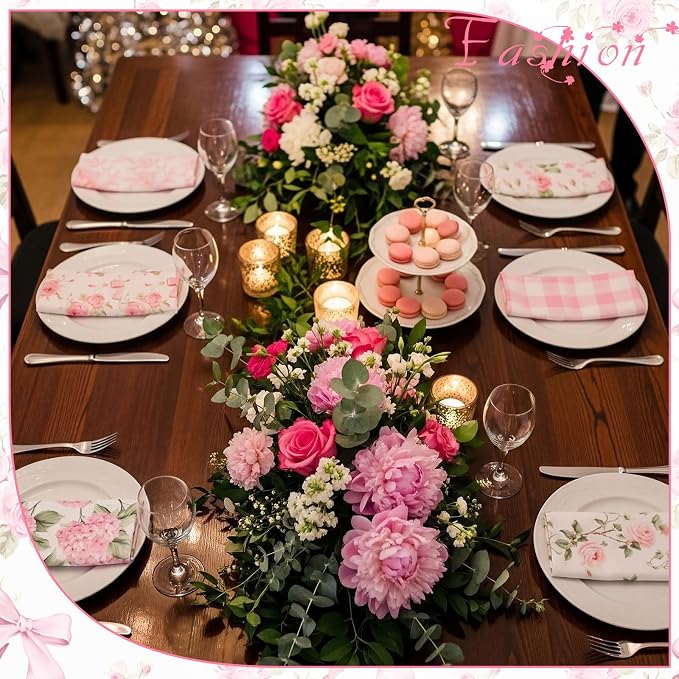 12 Pcs Floral Cloth Napkins 6 Patterns Washable Dinner Tea Party Napkins Reusable Plant Flowers Square Napkin Cotton Towel Decorative for Summer Wildflower Party(Bow Hydrangea) - Image 7