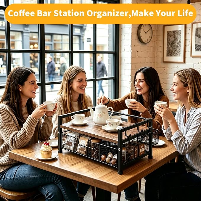 Tea Bag Coffee Bar Organizer,Teabag Holder & Coffee Station with Storage Drawer,Wood Tea Station Chest Display Container Box for Countertop Kitchen (Rustic Brown) - Image 7