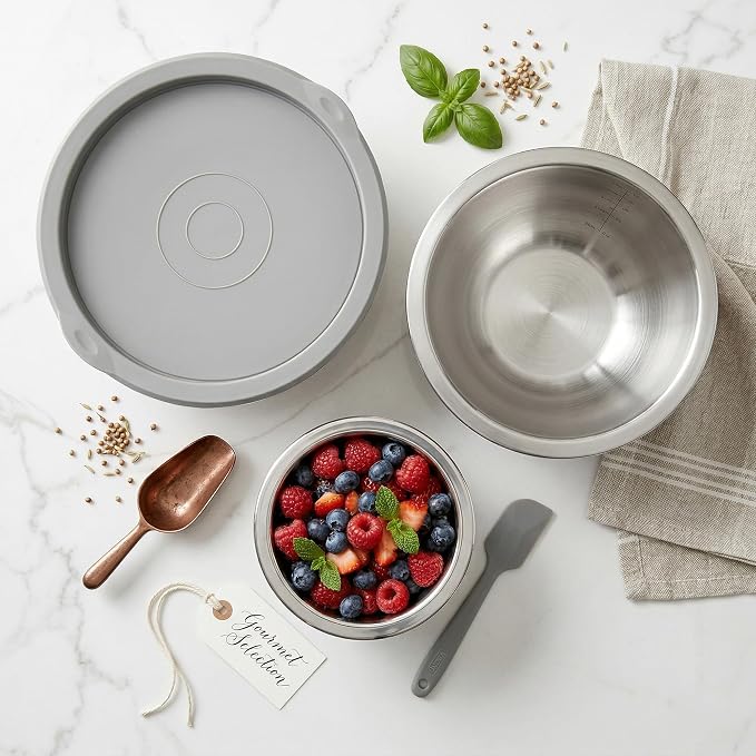 18/8 Stainless Steel Mixing Bowls Set with Lids,1.5,3 & 5 Qt,White | Non-Slip Silicone Base & Measurement Marks, Airtight Food Storage for Baking, Cooking & Meal Prep,Nesting Design - Image 7