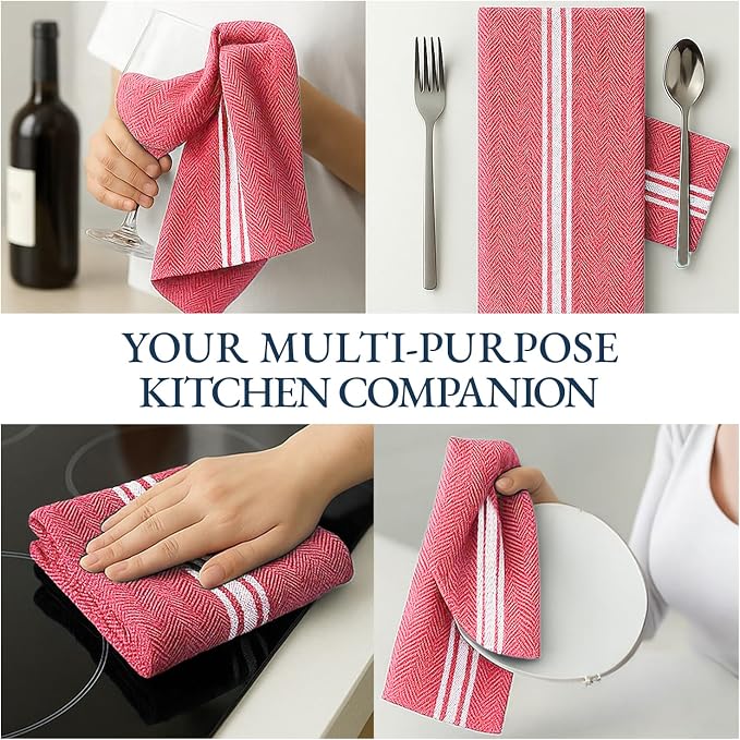LANE LINEN Kitchen Towels Set - 100% Pure Cotton Dish Towels for Kitchen, Super Absorbent Kitchen Hand Towel, Tea Towels, Soft & Durable Dish Cloths, Pack of 6 – 14”x25”, Red - Image 8