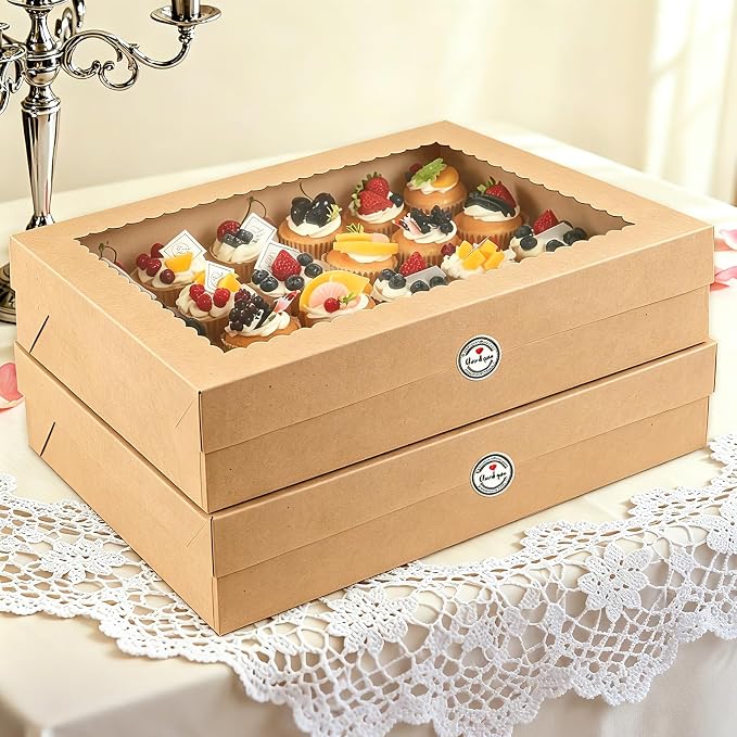 24 Count Corrugated Cupcake Boxes, 4 Pack White Cupcake Containers with Windows, Disposable Cupcake Carriers for Muffins, Treats, Pastries, 19 x 14 x 3.9 Inches (Brown, 24Count /4Pcs) - Image 7