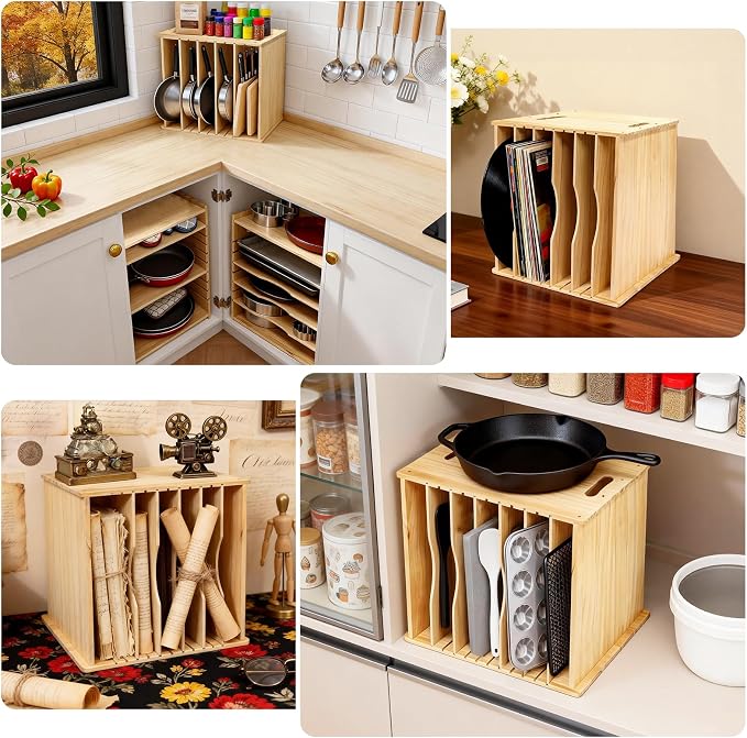 6 Tier Wooden Tray Dividers for Cabinets, Cookie Sheet Organizer 15.7" W x 16.5" H x 12.6" D Baking Sheets, Pans and Cutting Boards Organizer for Kitchen Cabinets or Countertop - Image 7