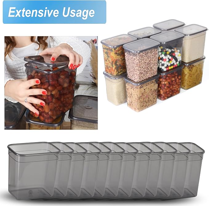 T&D HOME GOODS Storage Jars with Lid, Airtight, Set of 12 Storage Containers, BPA-Free, Storage Container for Cereal, Flour, Kitchen, Practical Organiser Kitchen, (12, Rectangular) - Image 9