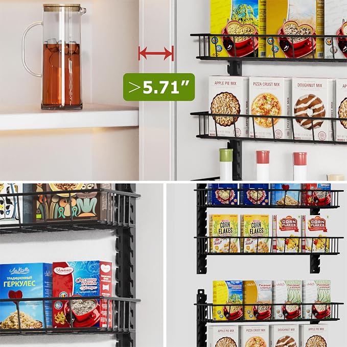 Churboro 12 Tier Over Door Pantry Organizer, 2-in-1 Adjustable Spice Rack | Pantry Door Organizers and Storage, Hanging or Wall Mount Spice Rack, Sturdy Metal Shelves with 12 Adjustable Baskets, Black - Image 6