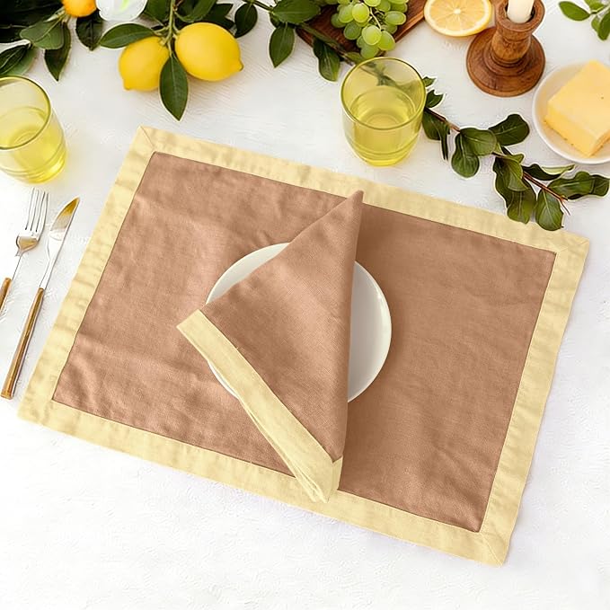 Linen World 100% French Linen Napkins Set of 4,20 x 20 Inch Double Layer Cloth Napkins,Washable Heavyweight for Holiday Dining Kitchen Decor,Lemon Yellow with Terracotta Contrast Border - Image 7