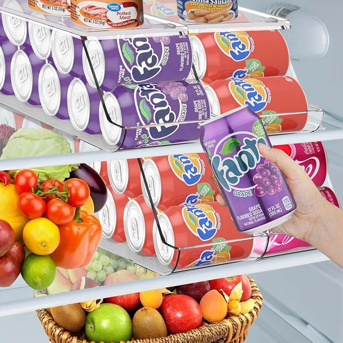 euoloar 2 Pack Soda Can Organizer for Refrigerator Stackable Can Holder Dispenser with Lid for Fridge Rack Freezer, Clear Storage Bins-Holds 12 Cans Each (Clear) - Image 7
