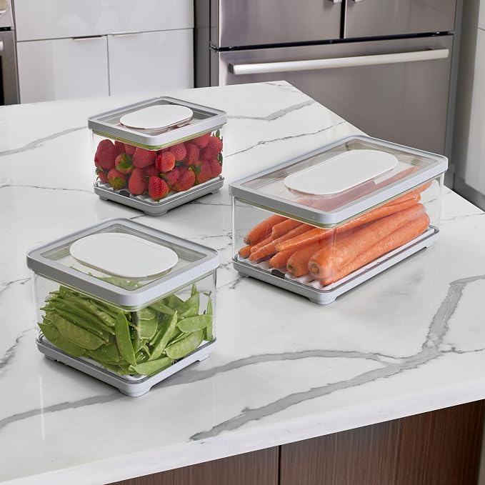 iDesign Small and Large Fridge Produce Bins with Removable Drainage Trays and Lids - Set of 3 - Gray - Image 8