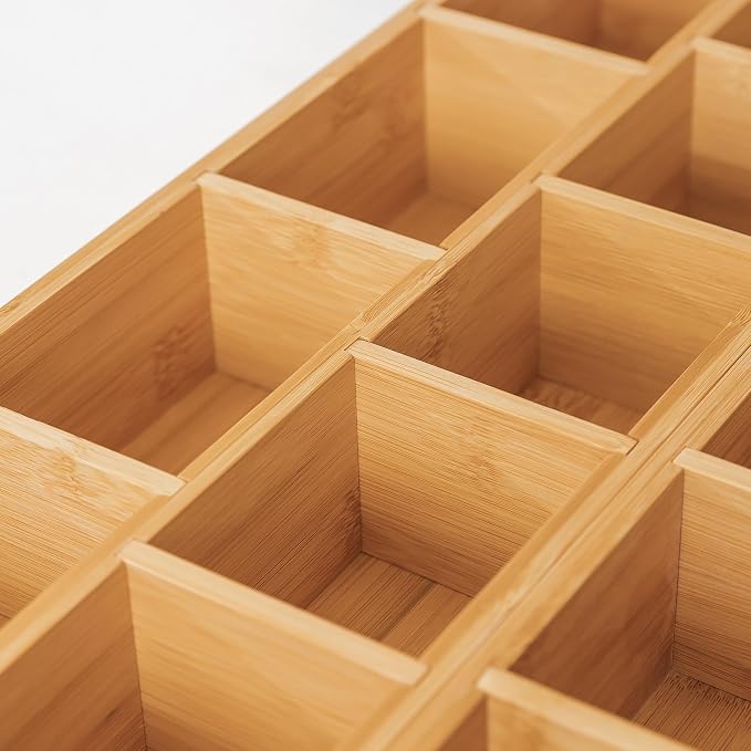 Tea Bag & Coffee Pod Organizer, Small, Bamboo | 9-compartment design, removable wall inserts, non-slip feet, sustainable bamboo - Image 7