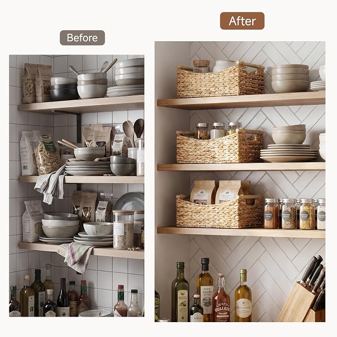 StorageWorks Wicker Baskets with Handles, Woven Baskets for Storage, 2-Pack | Water Hyacinth Storage Baskets for Organizing, Pantry Storage Bins, Baskets for Pantry, Wicker Storage Basket, 13" x 8¼" x 7" - Image 8