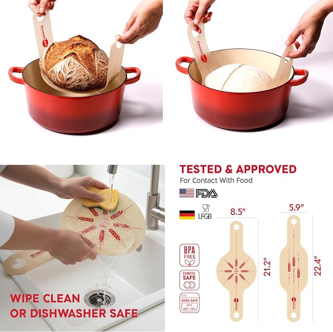 KneadAce Sourdough Starter Kit with Round & Oval Banneton Proofing Baskets | Splinter-Free Cotton Rope Proofing Baskets, Dough Whisk, Bread Lame, Scraper & Brush, Sling - Sourdough Bread Baking Supplies - Image 8