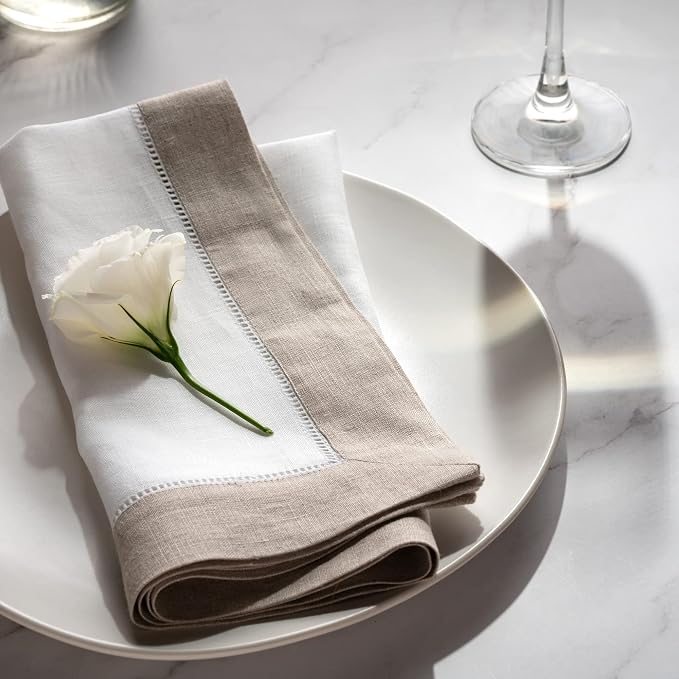 Linen Napkins 20 x 20 inch - 100% Pure Linen White and Natural Dinner Napkins Set of 4 - Hemstitch Napkins Cloth Washable for Easter Day and Spring Decor - Image 9