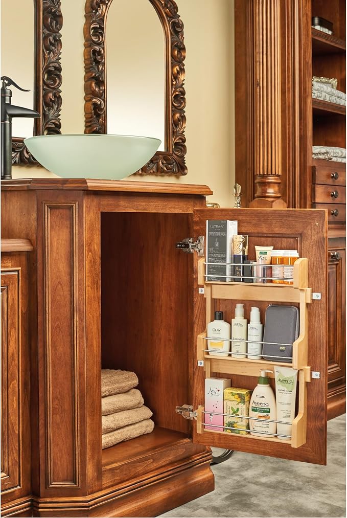 Rev-A-Shelf 18" 3 Tiered Pull Out Shelf Organizer for Kitchen Cabinets, Pantry Storage Spice Seasoning Rack, Door/Wall Mounted, Maple Wood, 4SR-18 - Image 9
