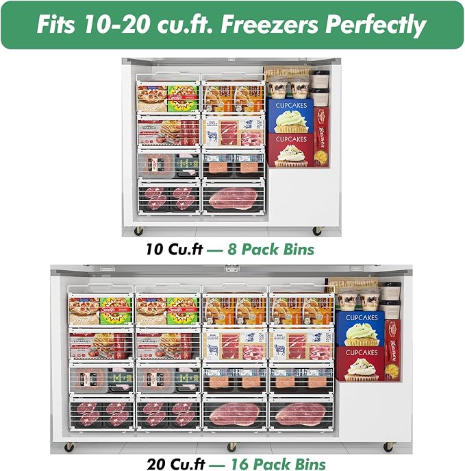 ADRIMER Freezer Organizer Bins, 4 Packs Foldable & Stackable Chest Freezer Organizer Bins with Adjustable Length 11-17.3", Metal Wire Storage Baskets for Upright Freezer, Deep Freezer, Pantry, White - Image 8