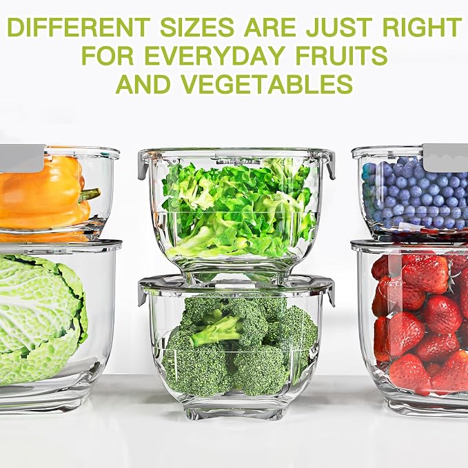LUXEAR Fresh Produce Vegetable Fruit Storage Containers 3Piece Set, BPA-free Fridge Storage Container, Partitioned Salad Container, Fridge Organizers, Used in Storing Fruits Vegetables, Gray - Image 7