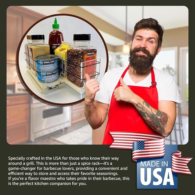 Large Pullout Sliding Spice Rack Organizer - 2 Individual 1 Tier Drawers - Premium Rolling Seasoning Holder/Caddy for Hidden Pantry Storage - Made in USA (6.9''W x 5.0" H x 10.6''D) - Image 6