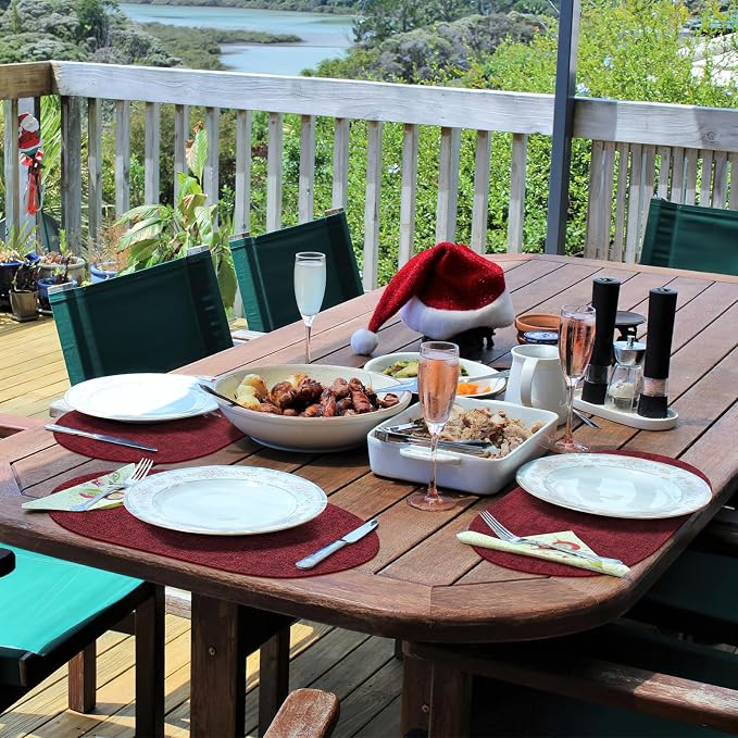 Placemats Set of 12 Washable, Heat Resistant Table Placemats Wipeable Faux Leather Oval Place Mats Non Slip, Waterproof Oval Table Mats for Indoor Outdoor, Wine Red - Image 8