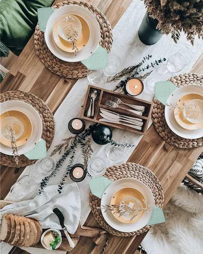 60 Pack Sage Green Napkins Cotton Linen Napkins 16 x 16 Inch Green Napkins Cloth Handmade with Fringe Soft Cloth Napkins Washable Rustic Dinner Napkins Cloth for Wedding Party Dinner Table - Image 7