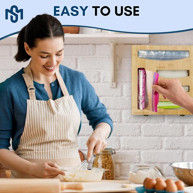 Storage Bag Holder, Baggie Organizer for Drawer or Wall Mount, Compatible with Gallon, Quart, Sandwich, Snack Size Bags, 1 Box 5 Slots, Bamboo Drawer Organizer, Baggie Holder - Image 7