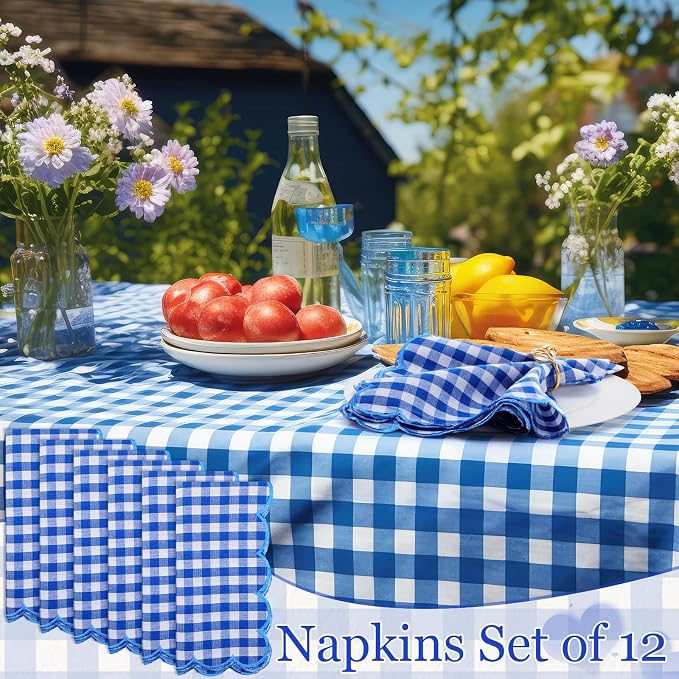 SmoothNovelty 12 Pack Buffalo Plaid Cloth Napkins 18x18 Inch Checkered Cloth Napkins Scalloped Soft Cotton Table Mat Washable Reusable for Dinner Wedding Holiday Birthday Parties (Classic,Navy Blue) - Image 7
