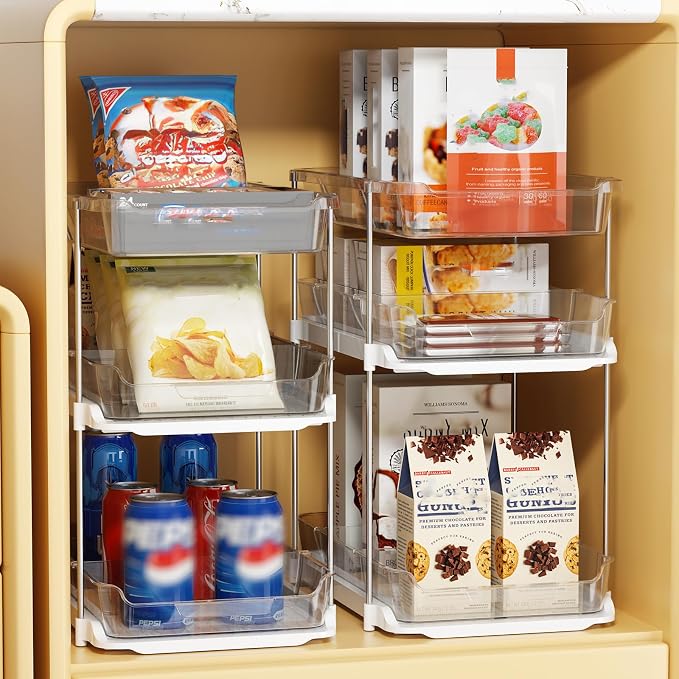 Delamu 2 Sets of 3-Tier Bathroom Under Sink Organizers and Storage, Multi-Purpose Stackable Pantry Organization and Storage, Pull Out Clear Kitchen Bathroom Cabinet Organizer with Movable Dividers | Storage - Image 9