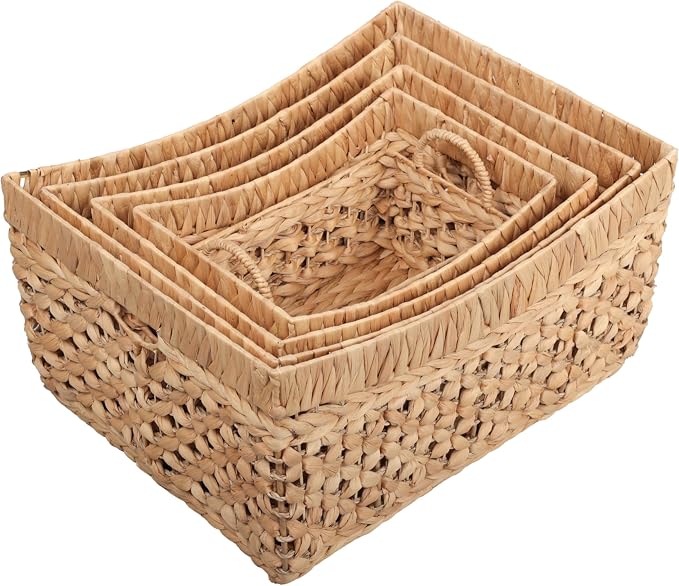 happimess Aria 5-Piece Nesting Storage Baskets Water Hyacinth 21", Natural | Handwoven Contemporary Bohemian Design, Iron Metal Frame, Open Weave, Decorative Organization For Living Room and Bedroom - Image 8