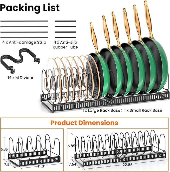 MUDEELA Expandable Pot Pan Lid Organizers inside Cabinet, 14 Divider-Black | Expandable 11.8–22.9", 14 Adjustable Divider, Tool-Free Assembly, Non-Slip, Scratch-Proof, For Pan Lid Cutting Board Bakeware - Image 7