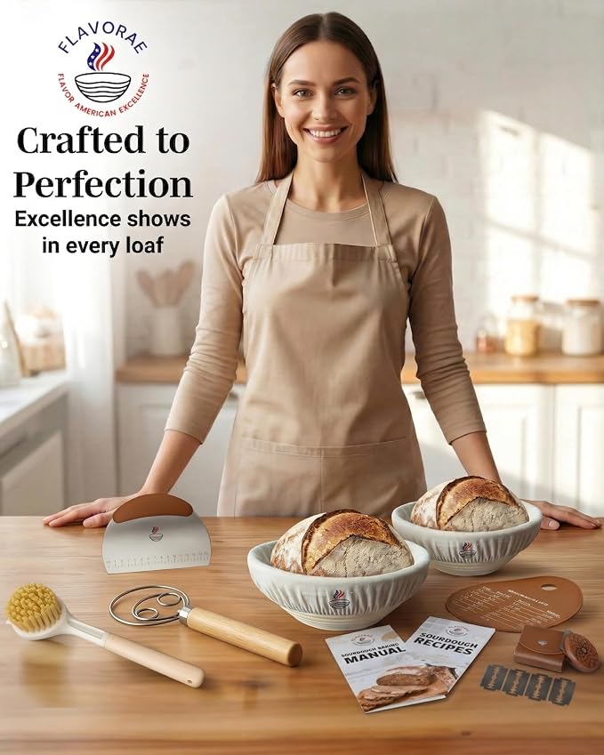 Banneton Bread Proofing Basket with Liners - Natural Rattan Dough Riser, Sourdough Bread Basket, Artisan Bread Loaves, Homemade Bread Making - 2 Pack 9" Round Basket Set - Image 6