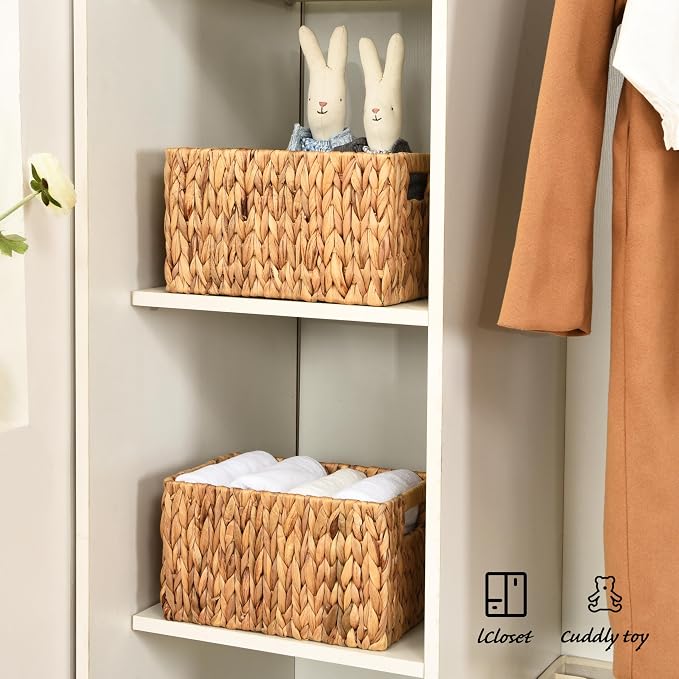 Water Hyacinth Rectangular Wicker Baskets, 12" Wicker Basket 2 Pack, Woven Storage Baskets with Handles - Image 8