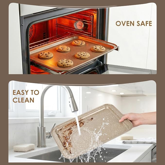11 Piece Baking Pan Set | Nonstick & Non Toxic Bakeware Sets Baking Set | Carbon Steel Baking Supplies Include Notebook, Cookie Sheets, Roasting Pan, Muffin Pan, Cake Pan, Pizza Pan, Loaf Pan - Image 7