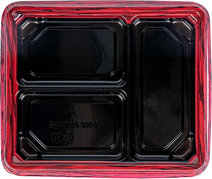 Restaurantware-Bento Tek 16.1 Ounce Meal Prep Containers, 50 Disposable To Go Food Boxes - Lids Sold Separately, 3 Compartments, Red And Black Plastic Bento Lunch Boxes, Freezable, For Take Out - Image 7