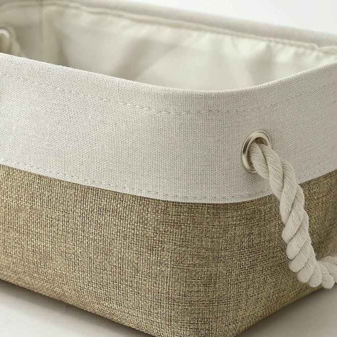 Storage Basket for Shelves - 12x8x5.2 inch Small 6 Pack Collapsible Storage Bin for Closet with Handles, Fabric Storage Cubes for Cloth Organizer Gift Toy Decorative (White & Khaki) - Image 7