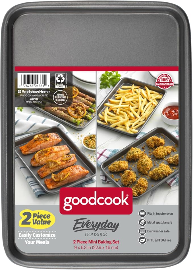 GoodCook Everyday Toaster Oven Mini Baking Sheets Set of 2 Set of 2 Heavy-Gauge Steel Baking Pans with Scratch-Resistant Nonstick, 9 x 6.2-Inch, Gray - Image 7