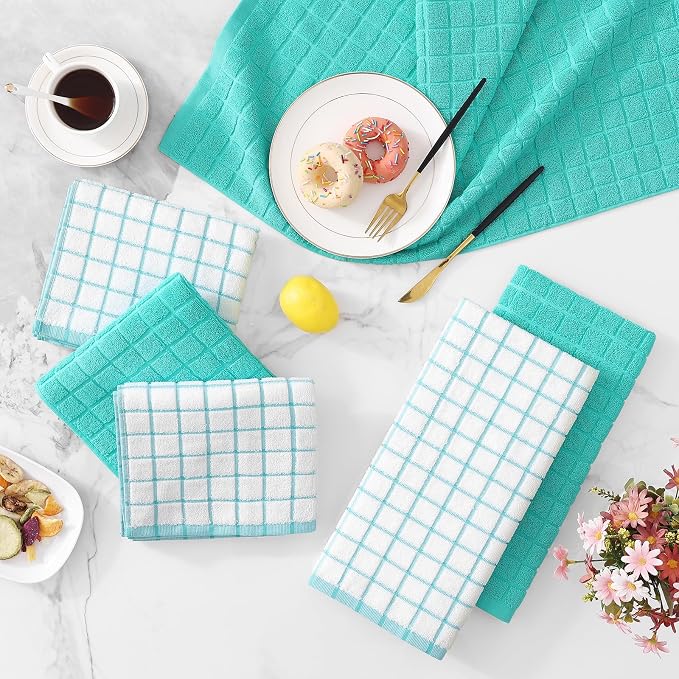 Homaxy Large Premium Cotton Kitchen Towels 16"x 28", 8 Pack, Aqua | Natural Ring Spun 390 GSM Dish Towels, Super Absorbent Terry Kitchen Hand Towels, Soft Tea Towels with Hanging Loop - Image 9
