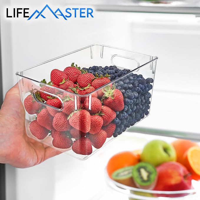 Lifemaster Stackable Refrigerator Bins - Set of 14 Large Capacity Organizers with Easy Grip Handles - Clear and Versatile for Kitchen Storage - Image 8